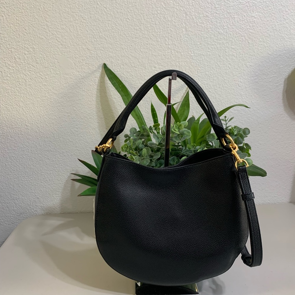 Tory Burch Black Pebbled Leather Hobo with Gold Logo - Picture 2 of 14